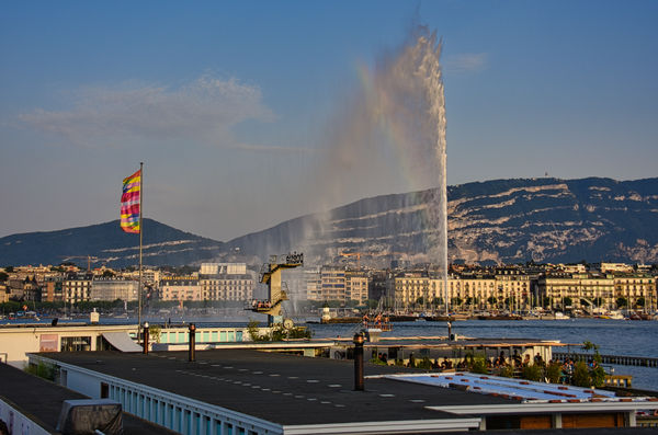 The famous Jet D'Eau and one of the many swim club...