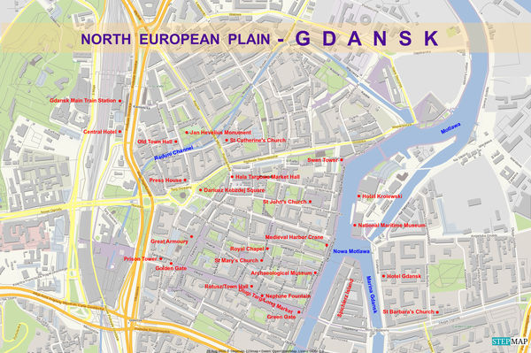 2 - Map of the center of Gdansk indicating the pla...