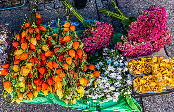 10 -  Flowers and mushroom sold by a street vendor...
