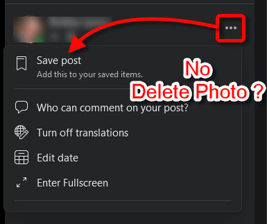 Clicking on Dot-dot-dot, No "Delete Photo" appears...