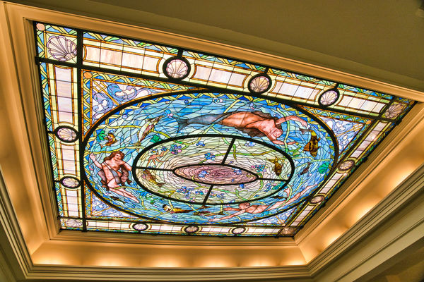 Stained Glass ceiling in men's bathing lobby...