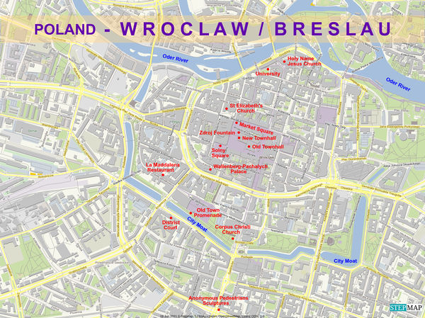 City map of the center of Wroclaw/Breslau for your...