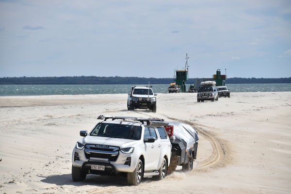 Driving off the barge from Fraser Island...