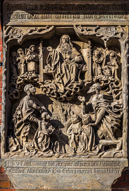 2 - Carved stone plaque with biblical scenes and i...