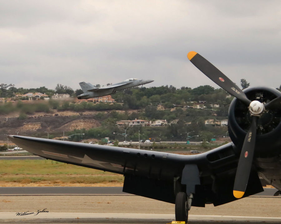 F-18 with F4U Corsair in forground...