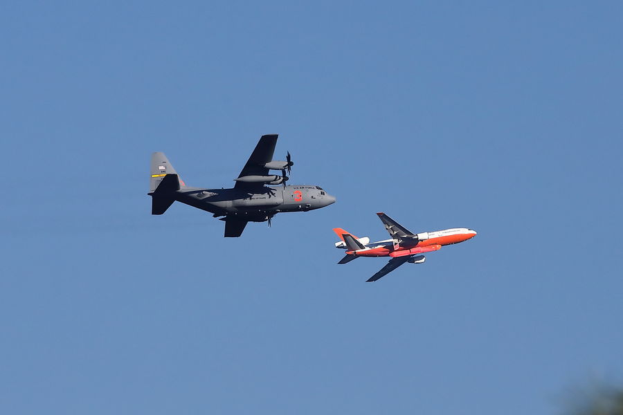 Caught a view of both the Airforce and larger Jet ...
