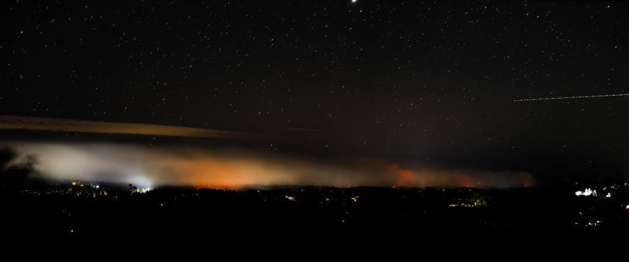 Panoramic view of the fire at night....