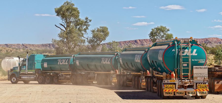 A quad fuel tanker. Note the prime mover (tractor ...