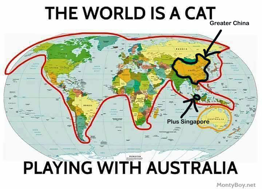 Greater China is all in the cat's head, except Sin...