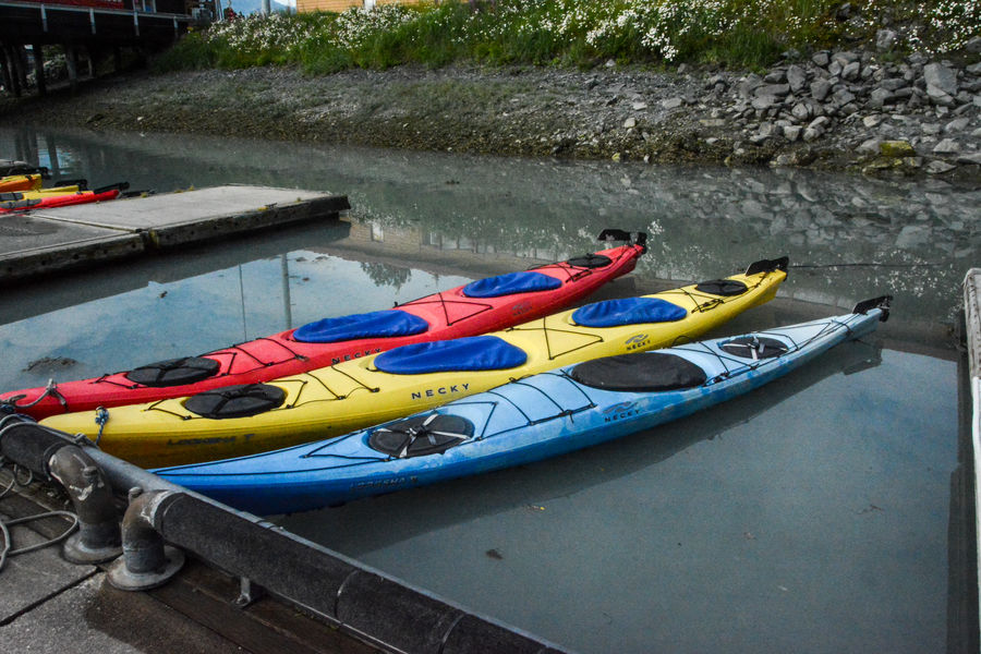Colorful kayaks in the Valdez Marina...