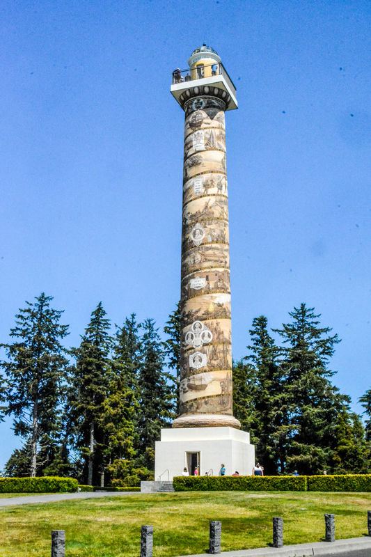 Astoria Column on Coxcomb Hill in Astoria, Oregon...