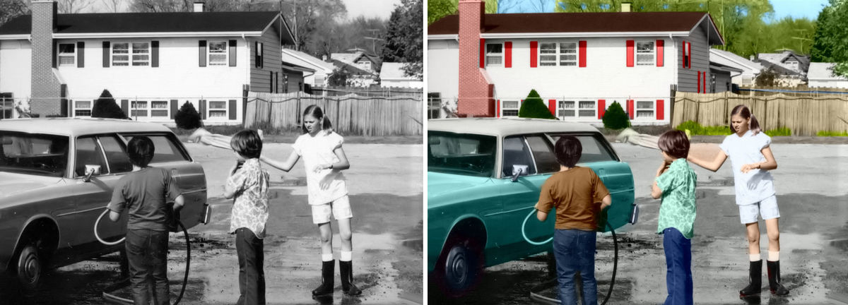 10. Joan at age 12 washing the car - 1975...