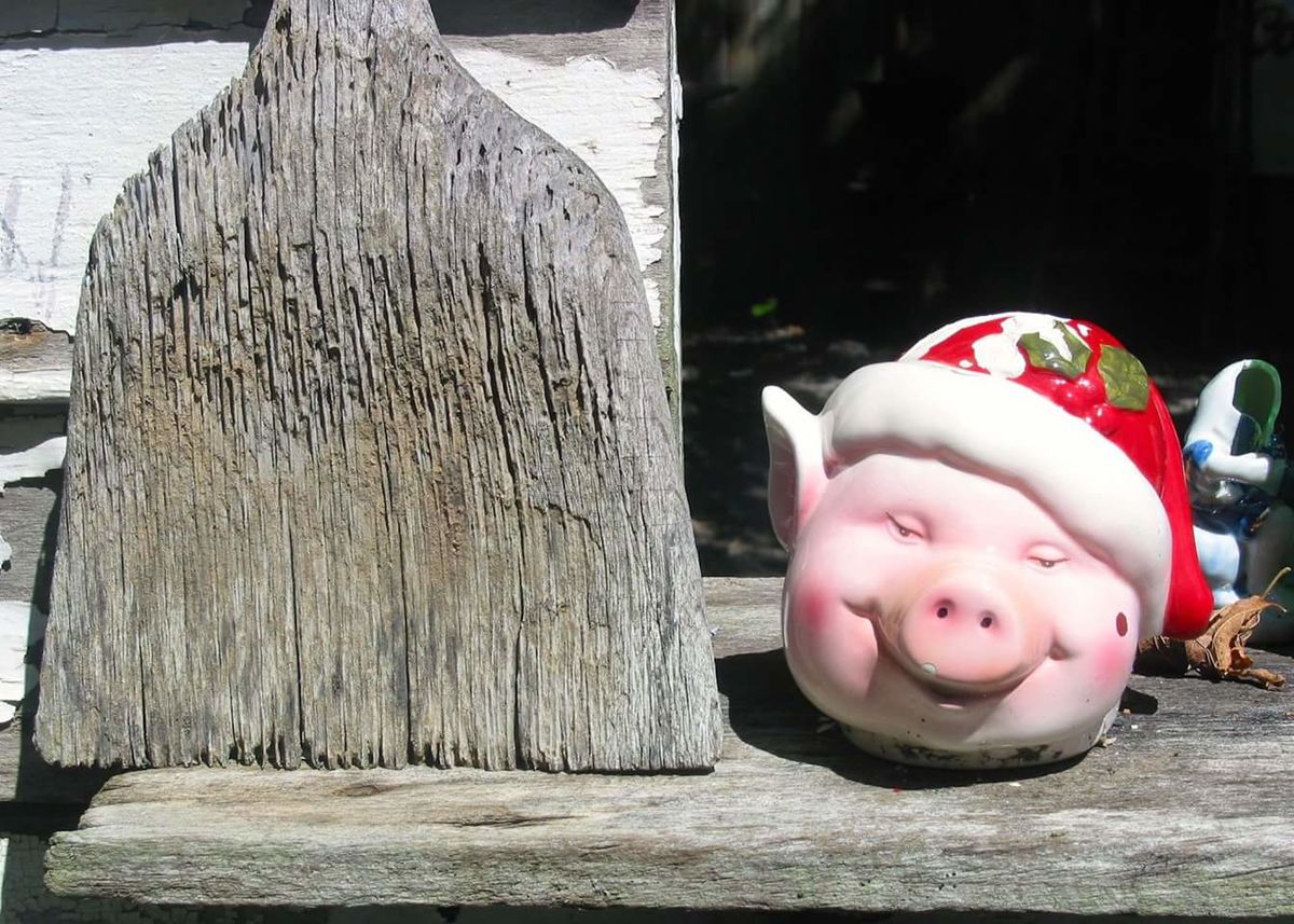 A happy pig in a Santa hat....