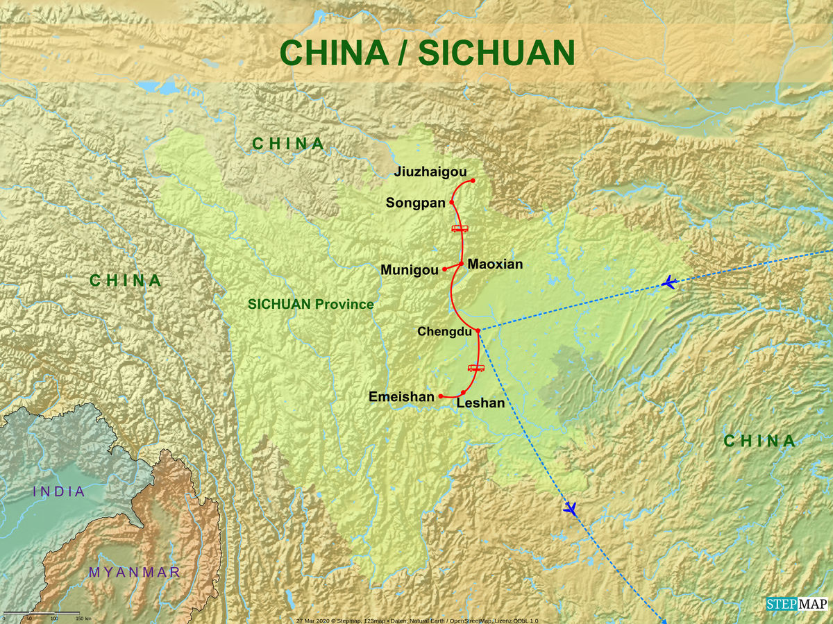 A - Trip map of the Sichuan segment...