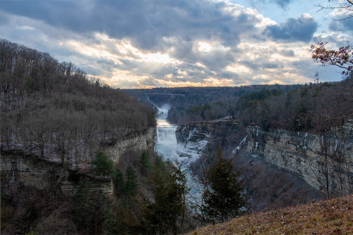 Middle and upper falls of the Genesee River in Let...