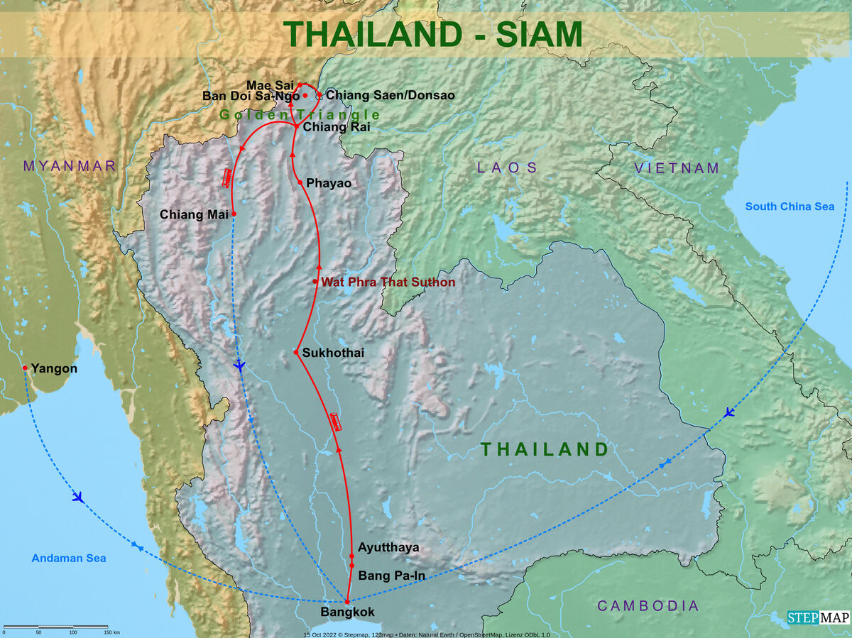 3 - Map of our itinerary in Thailand: After briefl...
