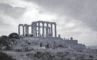 1966 Sounion  The Poseidon Temple at dusk....