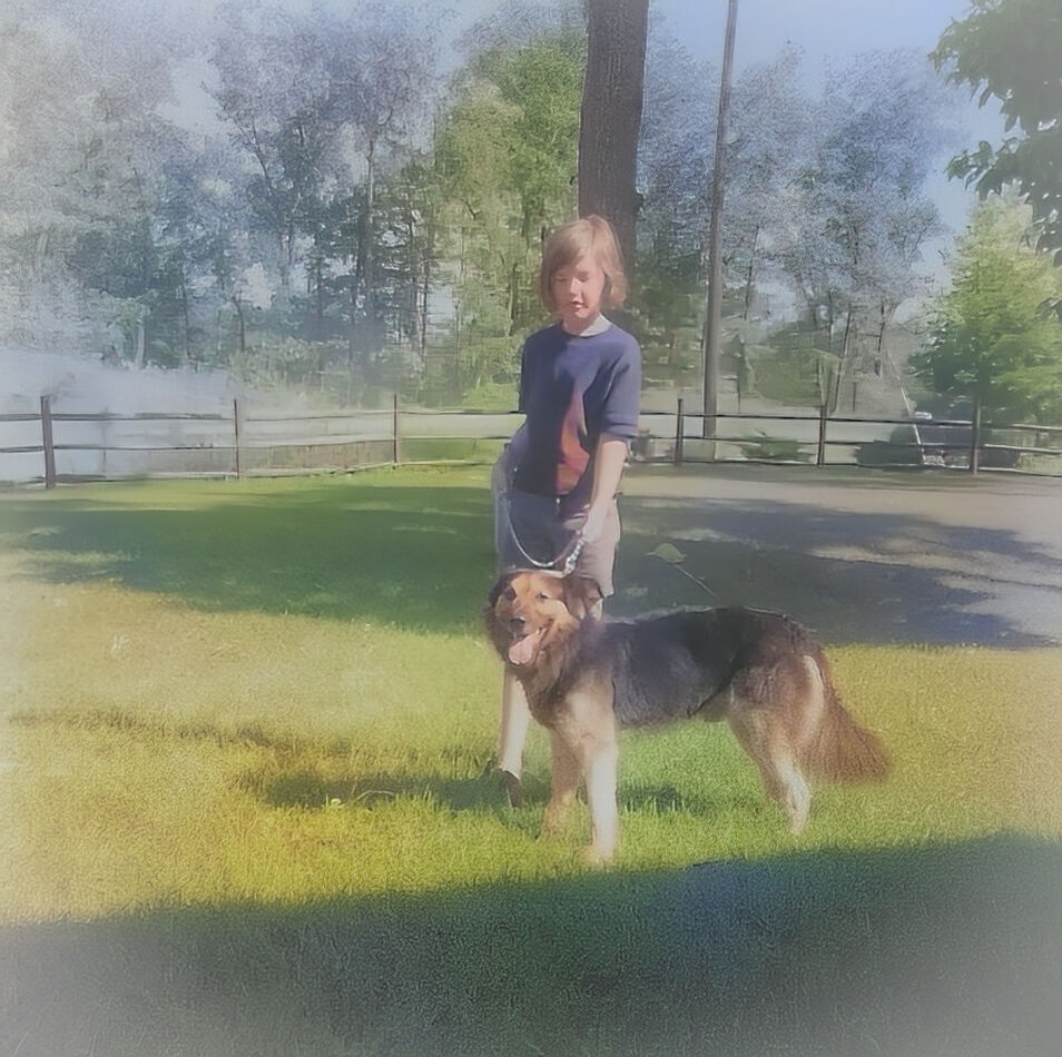 My first dog (with my sister) - a very smart sheph...
