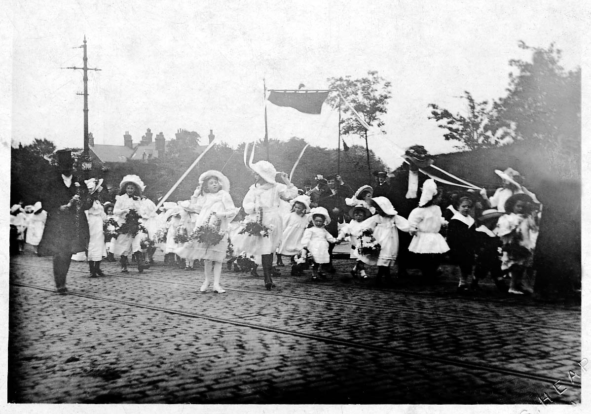 Whitsuntide parade, family members present, date a...
