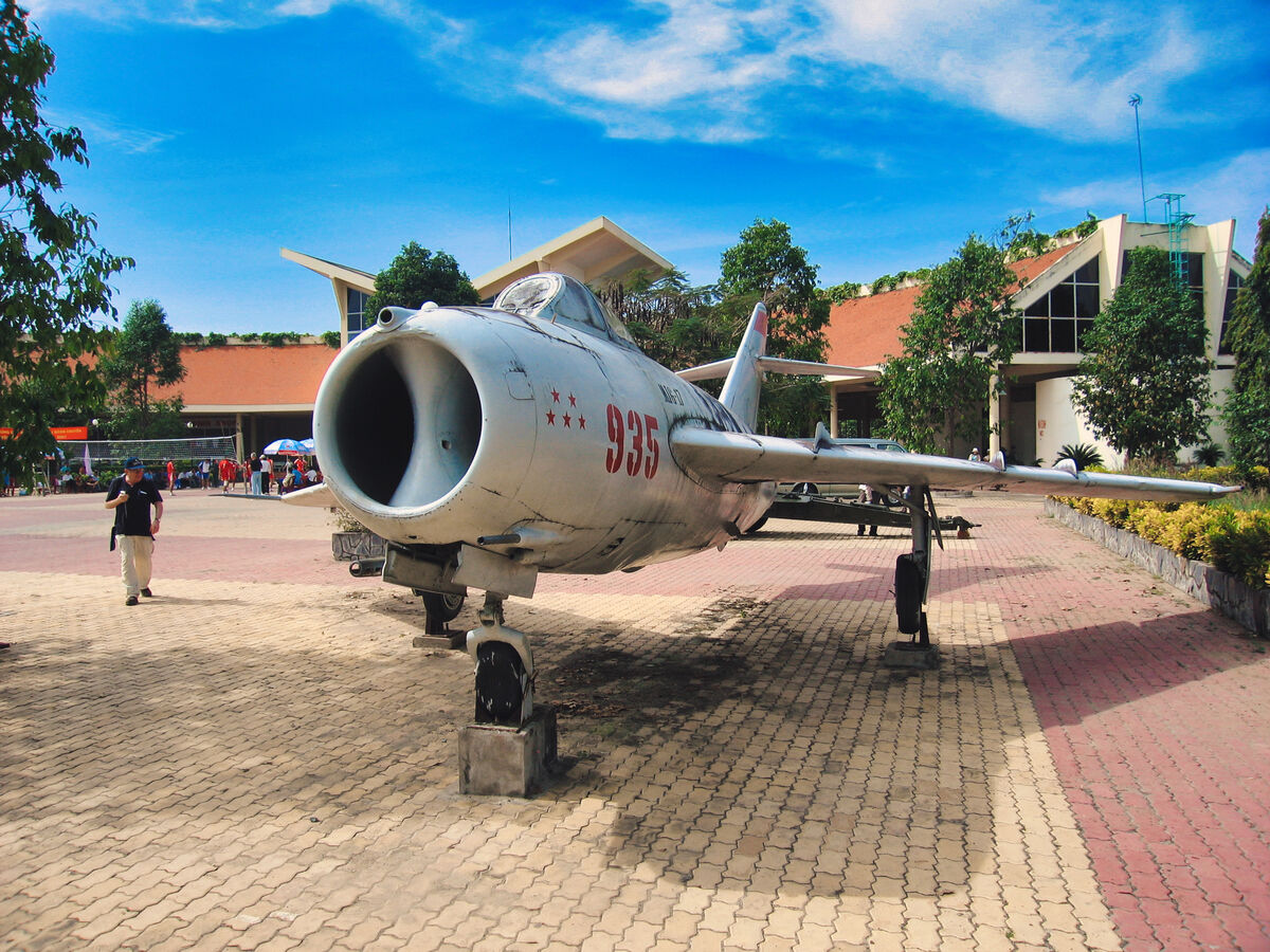 A MIG 17 on the school grounds at the complex...