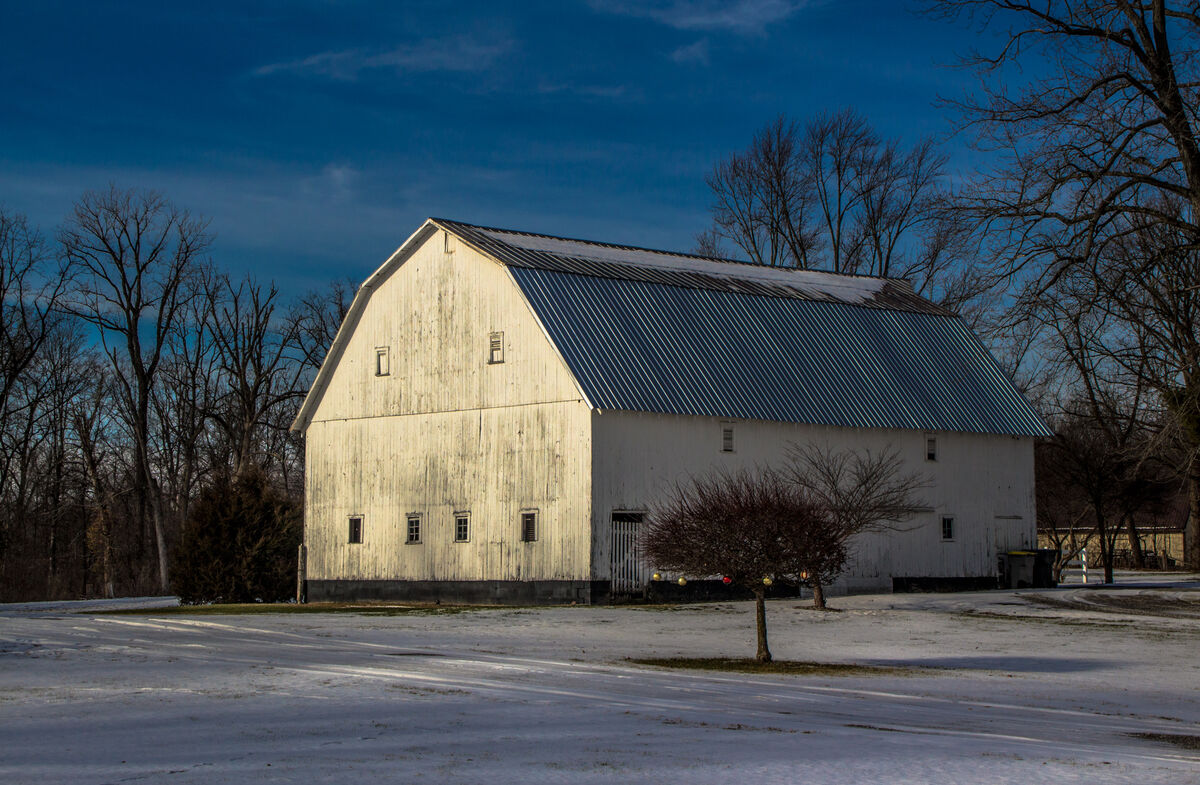Evening Barn Madison County, Indiana, probably a dairy barn at one