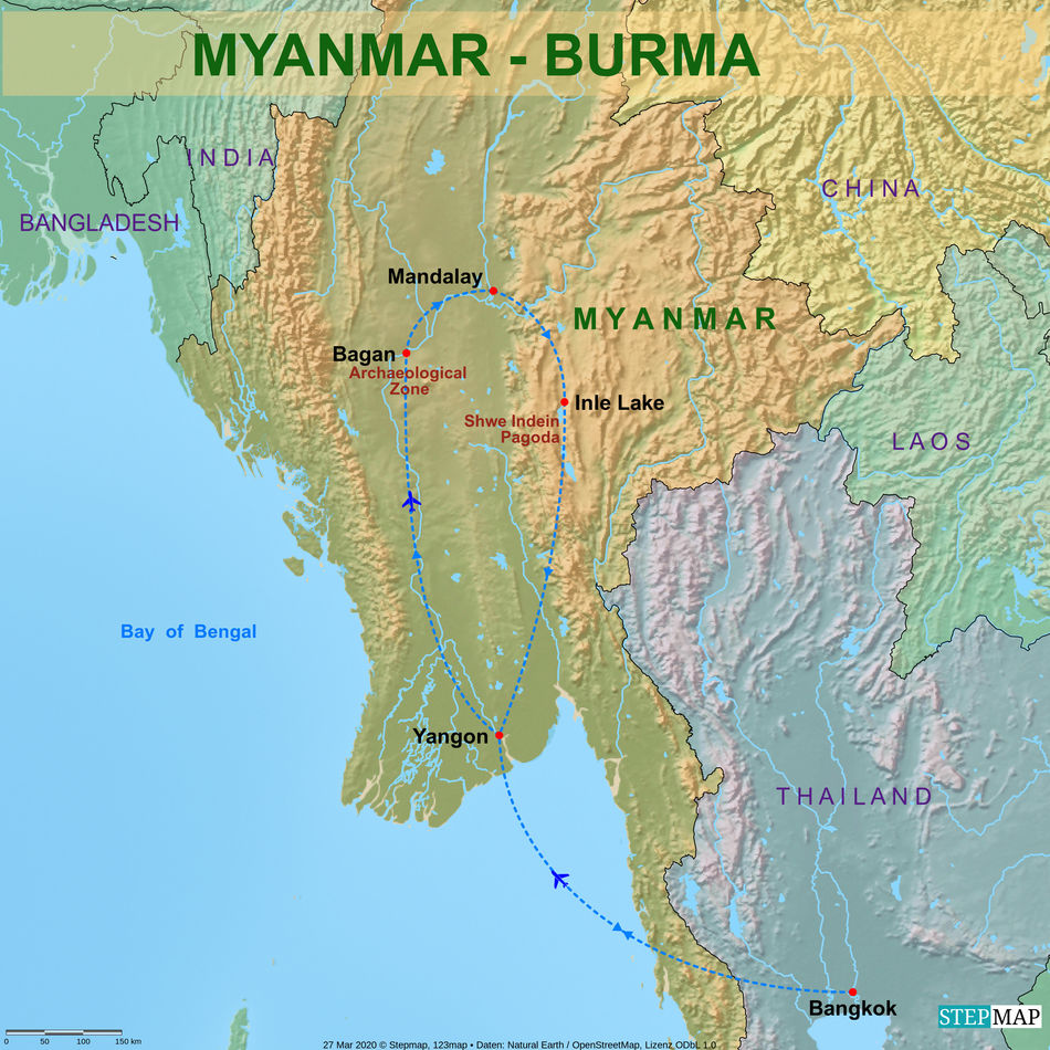 2 - Map of our itinerary in Myanmar: After visitin...