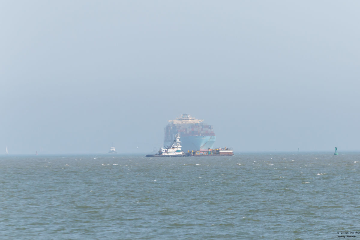 Container ship coming into Charleston to unload...