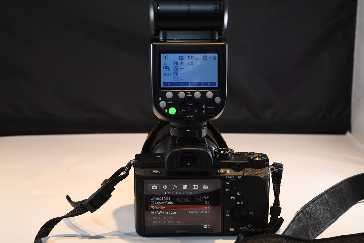 Sony + Lens + Lens + Flash Sony a7ii + 24240 + 50 1.8 + Godox V1 flash. Camera and 24240 in