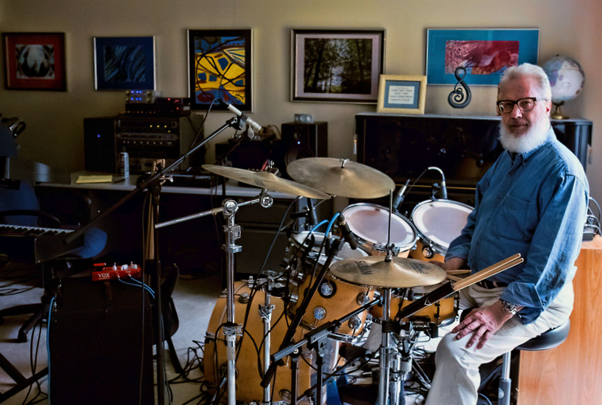 Chris at his drum set...
