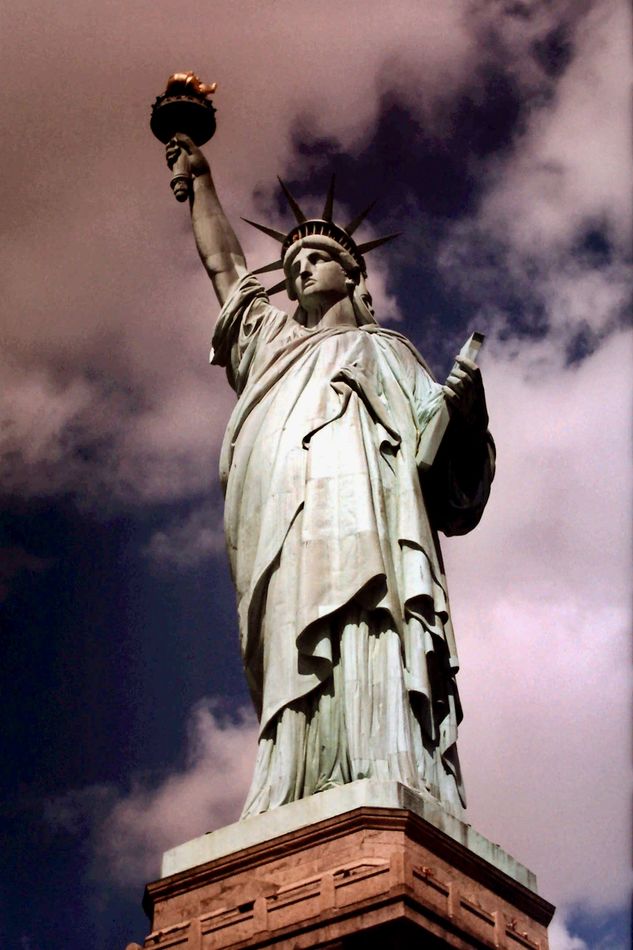 Lady Liberty, looking troubled...