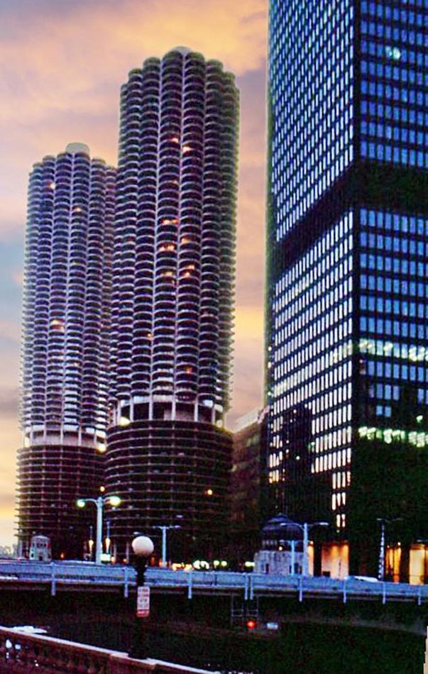 1984 August  Chicago, IL  Marina Towers at sunset....
