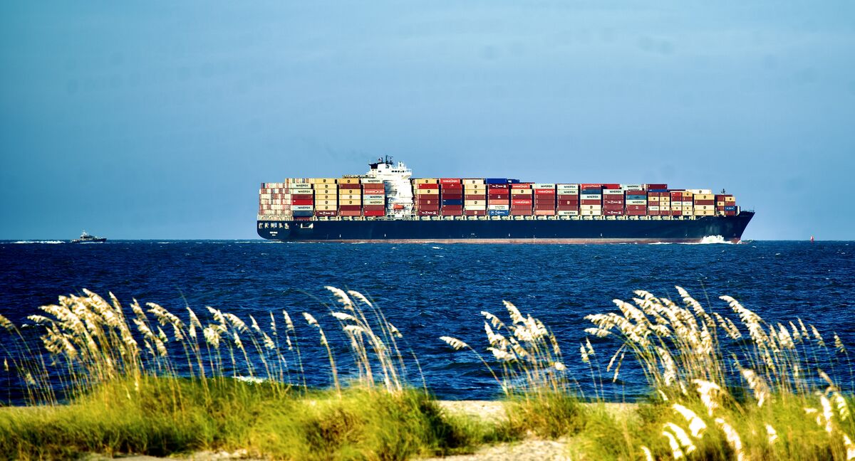Massive container ship leaving the Port of Savanna...