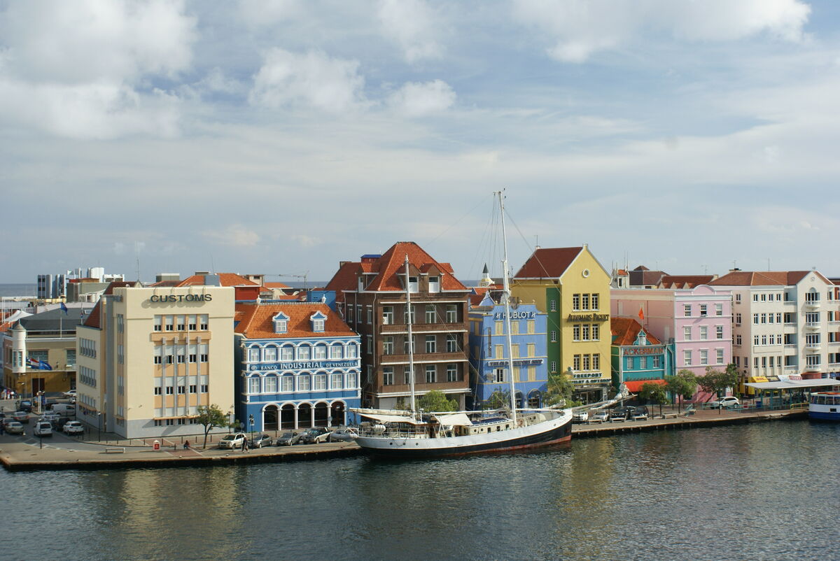 Colorful buildings from the big boat in Aruba....
