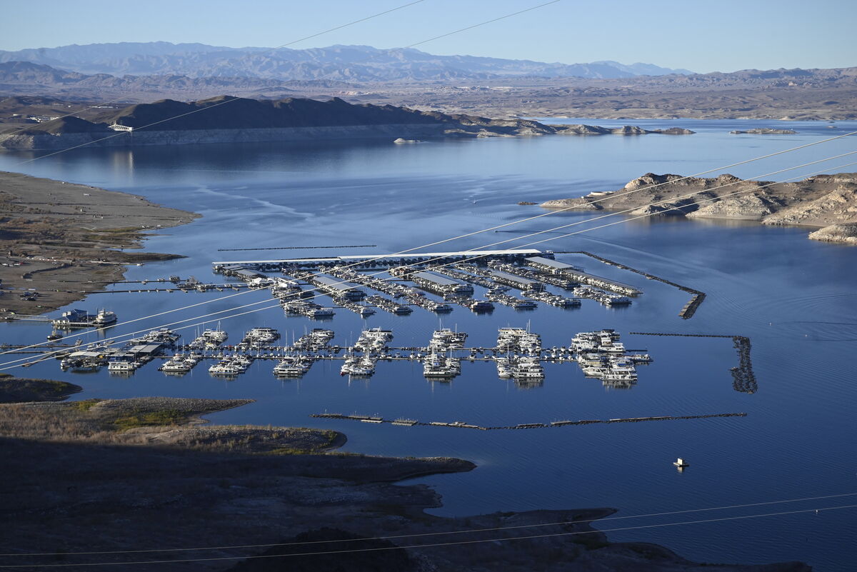 Lake Mead Marina, the lake is so low that that the...