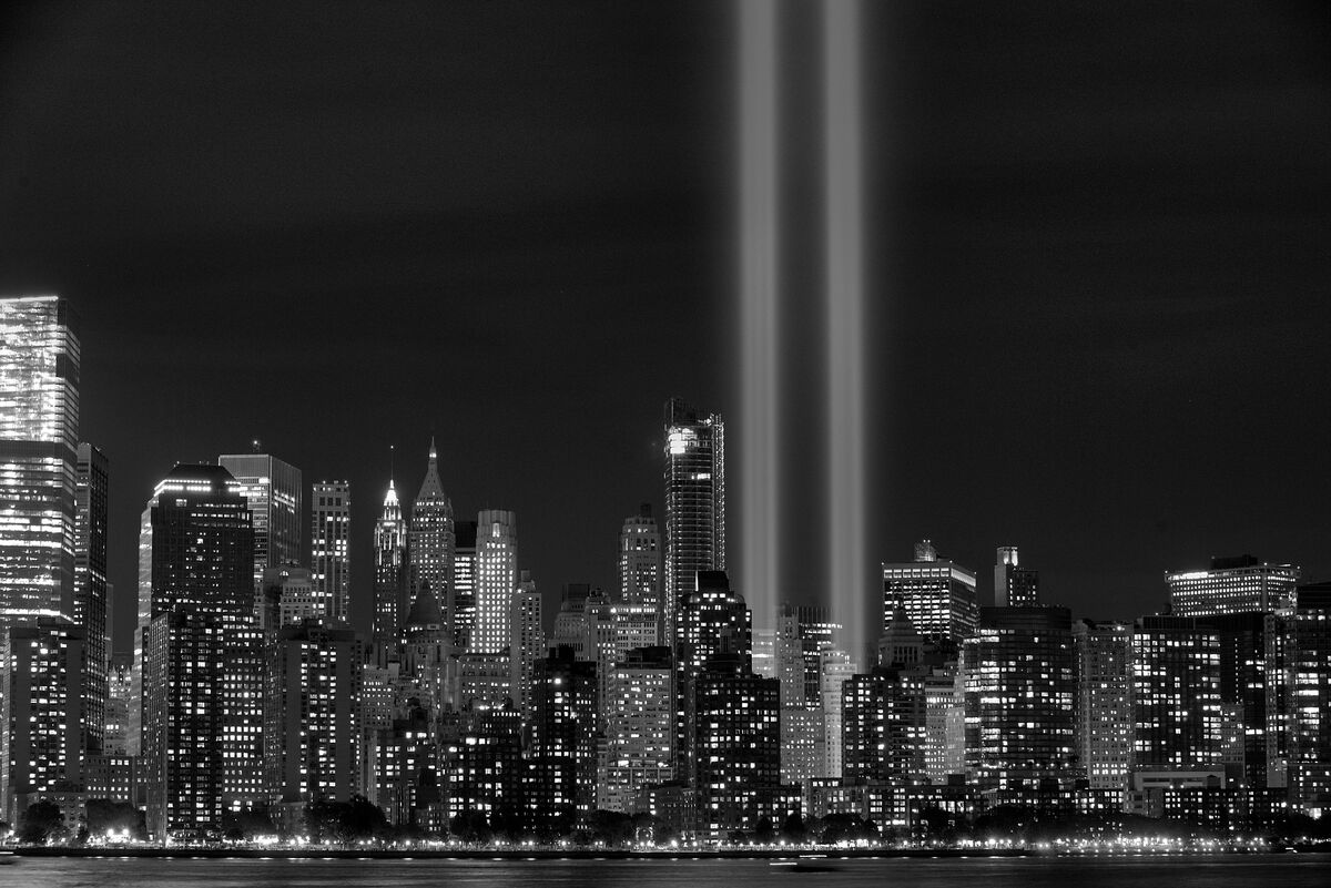 Tribute -- Lights that represent the Twin Towers a...