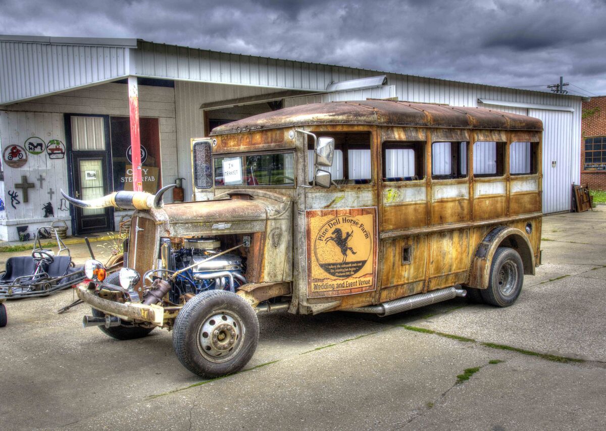 Old bus used to haul people to a Farm event center...