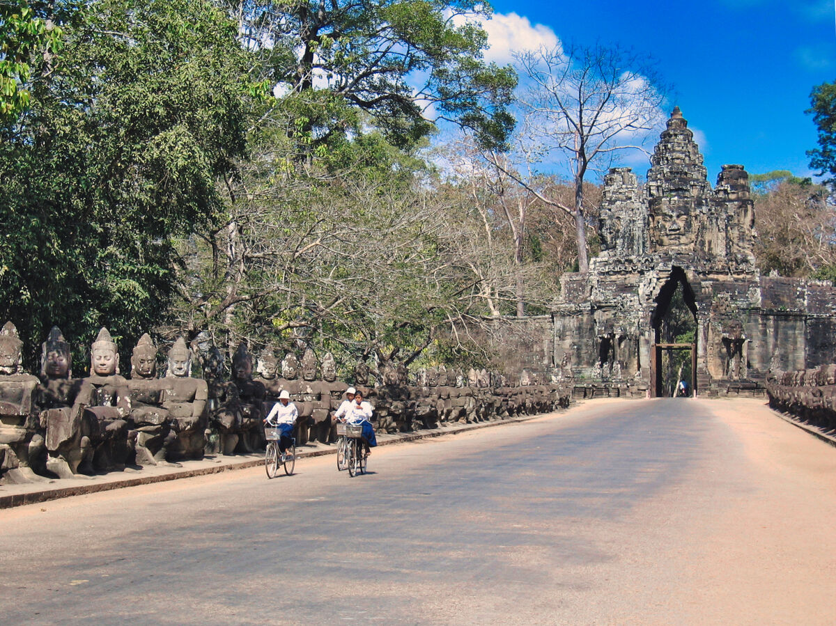 South gate of Angkor Thom along with a bridge of s...