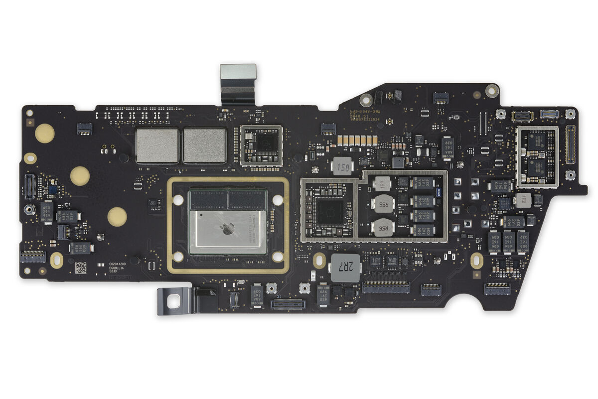 M1 MacBook Air motherboard — The two silvery stora...