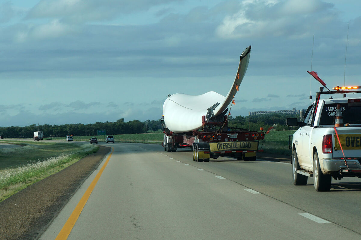 Large turbine blade as seen near Salina, Kansas - ...