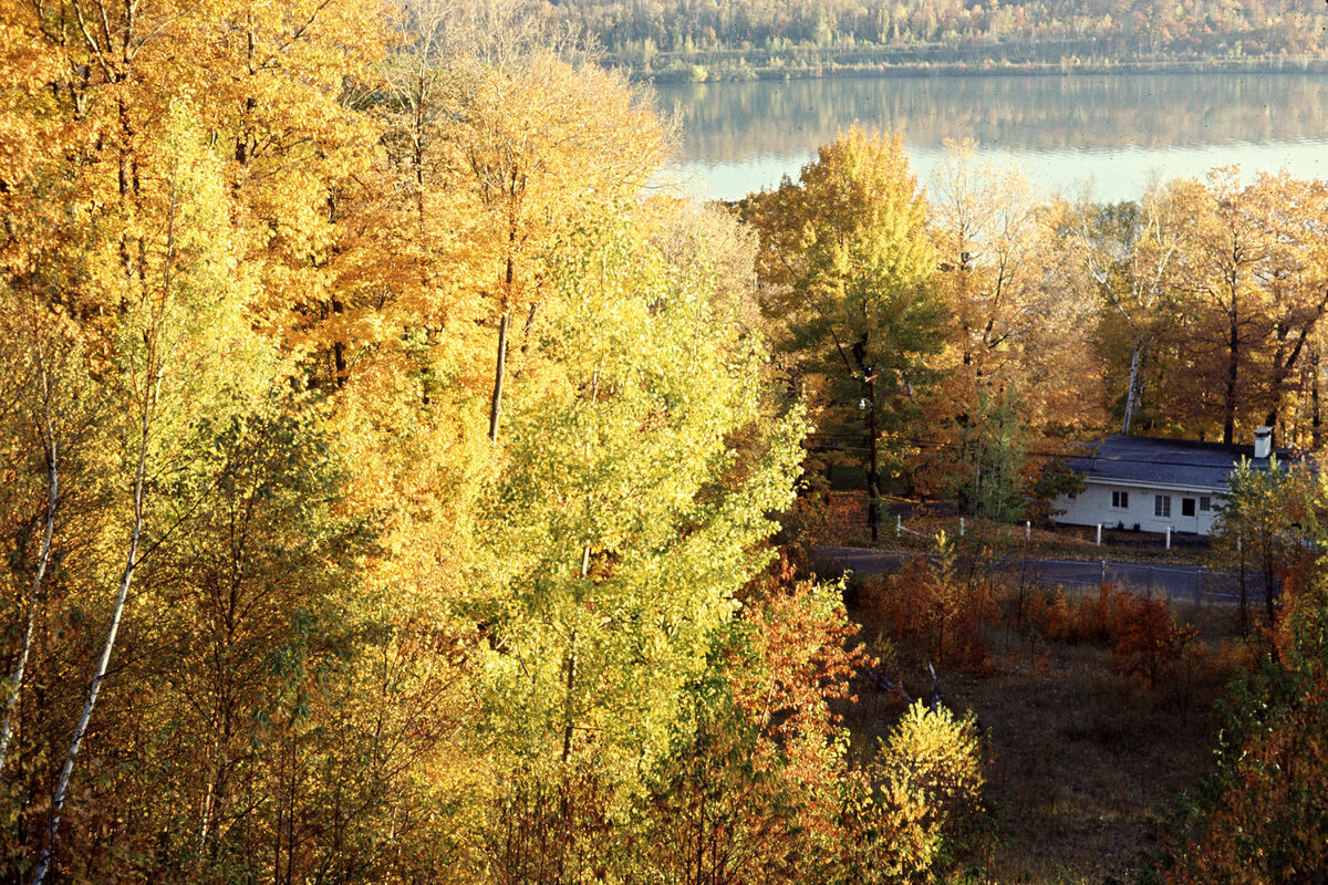 Fall colors overlooking Portage Lake on the campus...