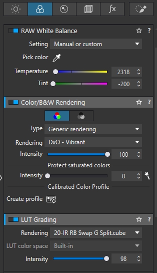 Here is where I adjust White Balance and select a ...