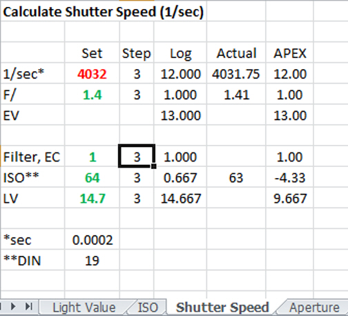 Calculate [actual] shutter speed...
