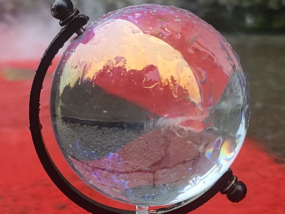 The Globe crystal ball in the rain....