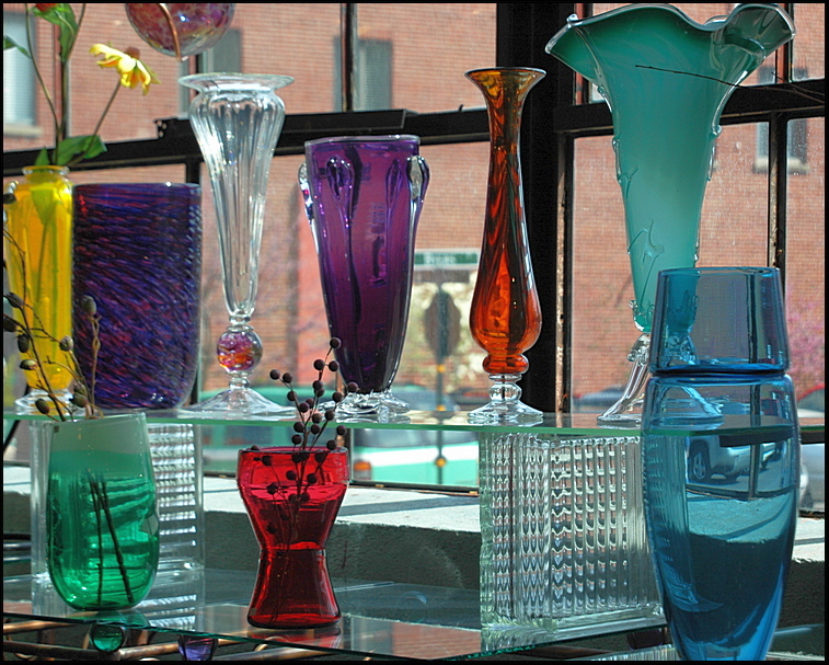 2. Various glassware in front of window....