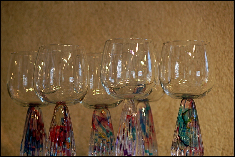 6. Goblets with colored stems....