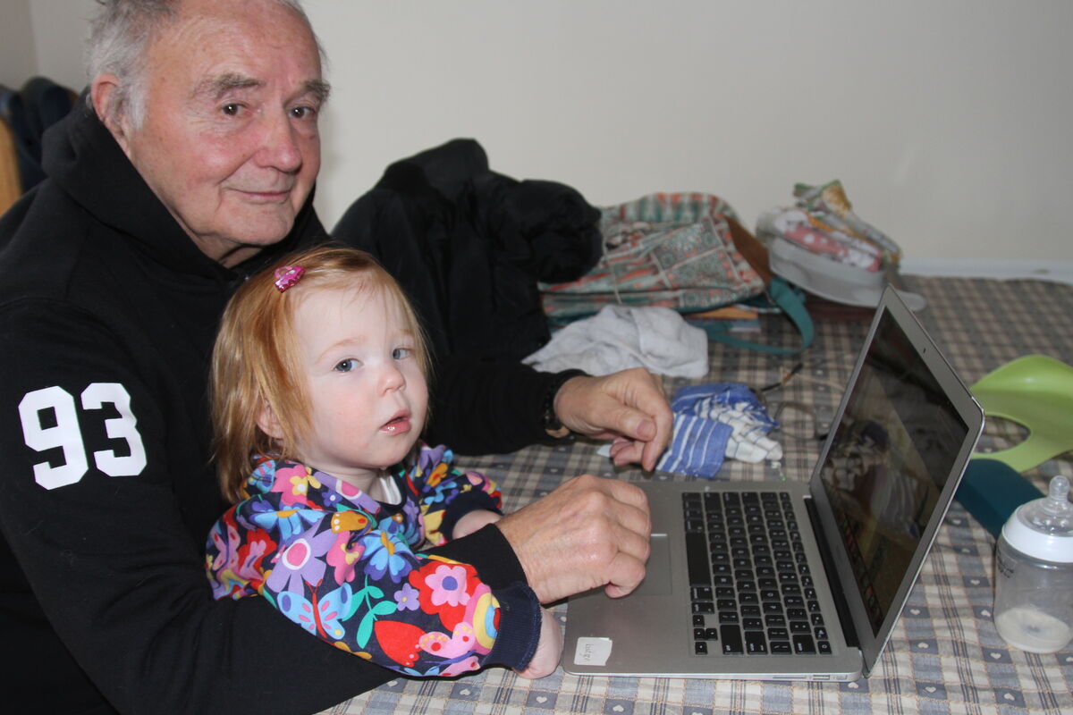 Showing my Granddad how to use my laptop he's hope...