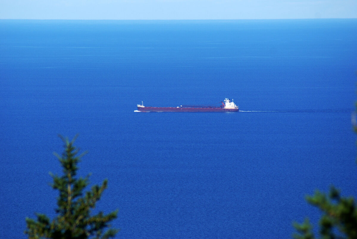 An ore freighter as seen from Brockway Mountain Dr...