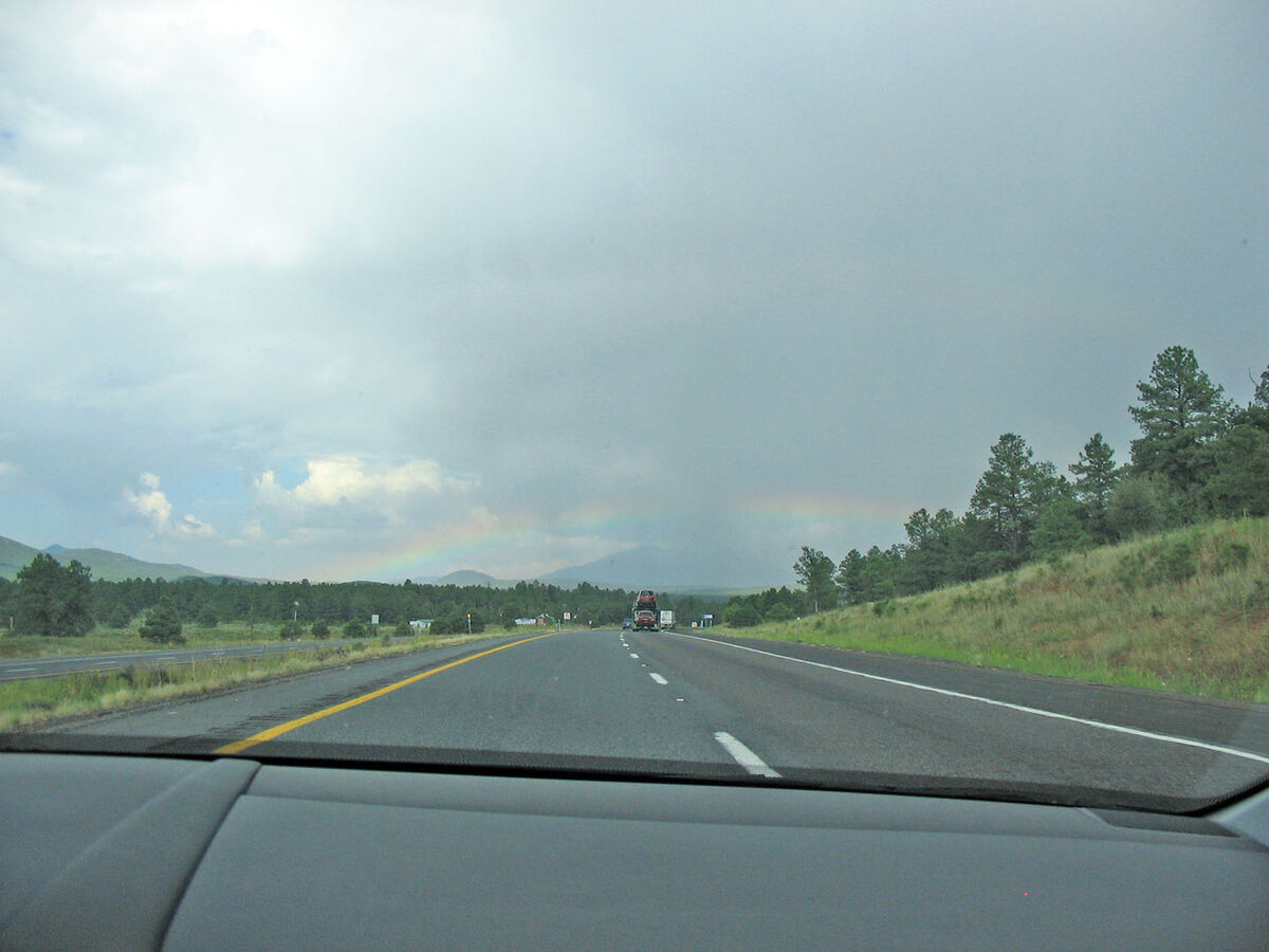 Rainbow over the highway near Holbrook, Arizona - ...
