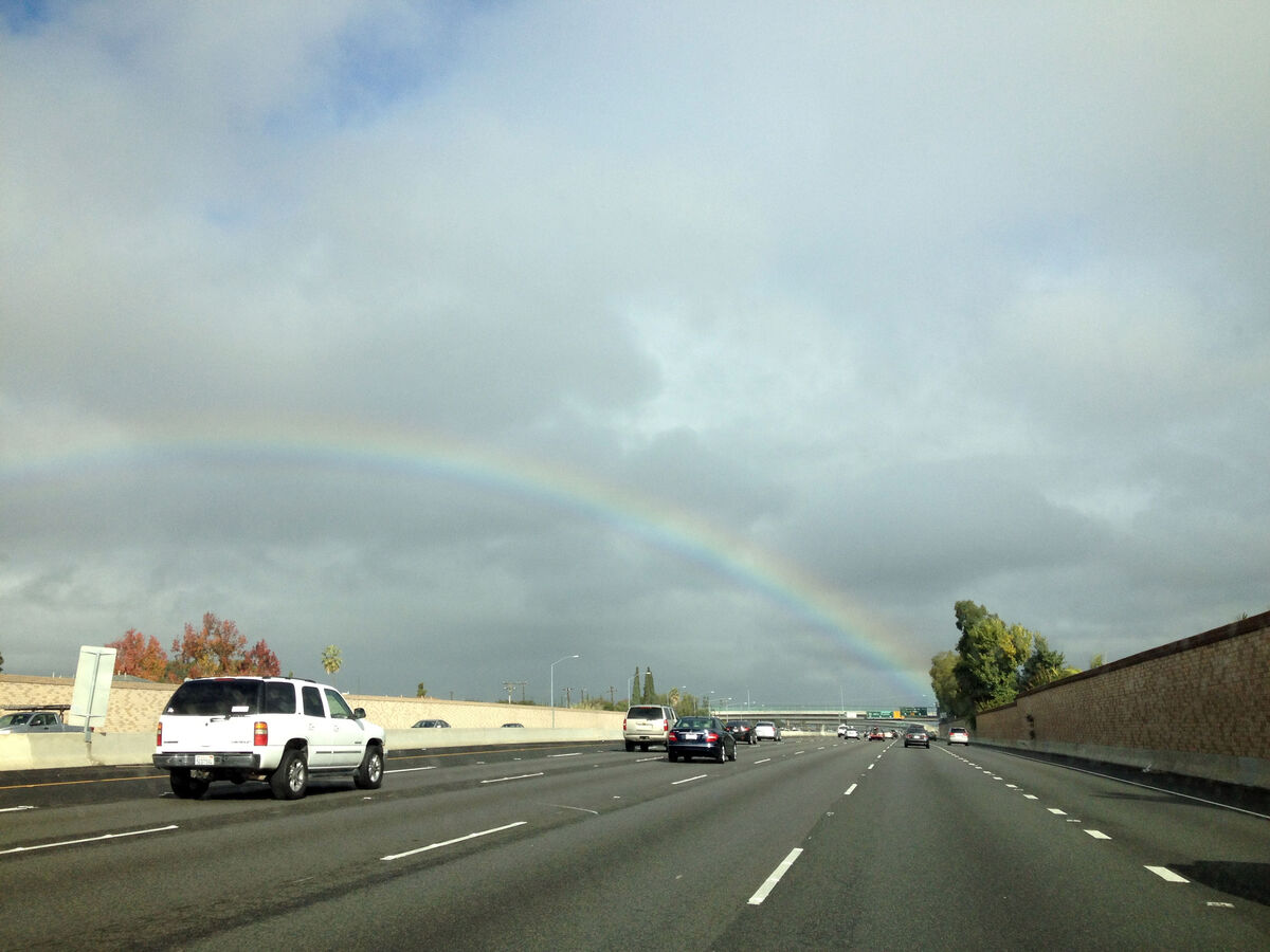 Rainbow over the highway near Tustin, Californa - ...