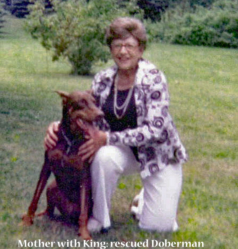 1974  My mother with King; a rescue Dobermin with ...